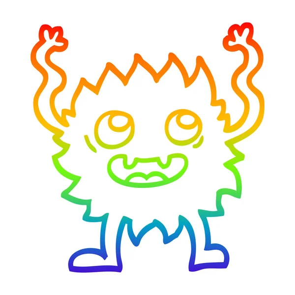 Arco iris gradiente línea dibujo de dibujos animados divertido monstruo peludo — Vector de stock