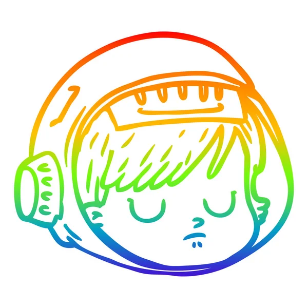 Rainbow gradient linje ritning tecknad astronaut ansikte — Stock vektor