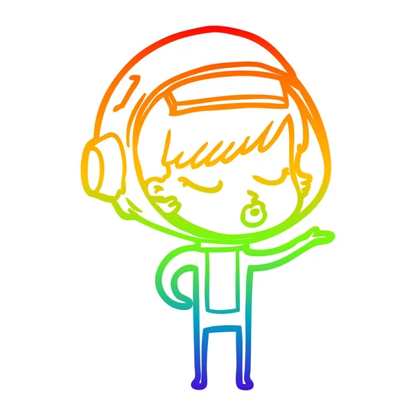 Arco-íris linha gradiente desenho desenho bonito astronauta menina — Vetor de Stock