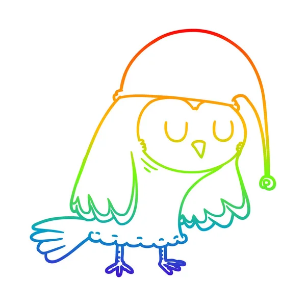 虹のグラデーションライン描画漫画フクロウ睡眠 — ストックベクタ