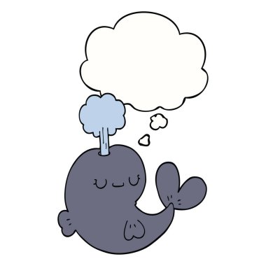 Sevimli karikatür balina ve düşünce kabarcık