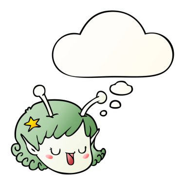 çizgi film yabancı uzay kız yüz ve pürüzsüz gradi kabarcık düşünce