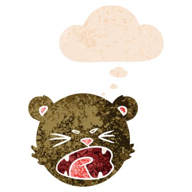 sevimli karikatür oyuncak ayı yüz ve retro doku da kabarcık düşünce