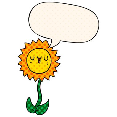 çizgi roman tarzında karikatür çiçek ve konuşma balonu