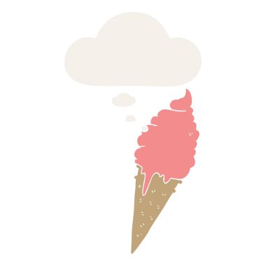 karikatür dondurma ve retro tarzında düşünce balonu