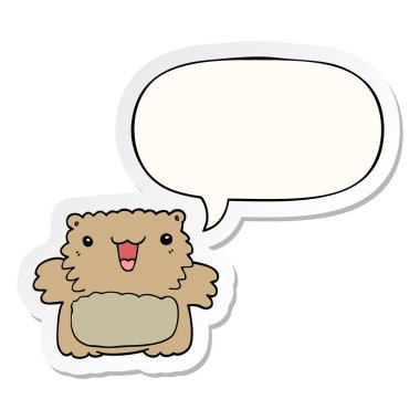 karikatür ayı ve konuşma kabarcık etiket