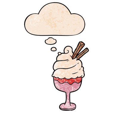 karikatür dondurma ve grunge doku desen s düşünce balonu