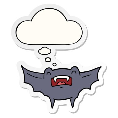 karikatür vampir yarasa ve baskılı bir etiket olarak kabarcık düşünce