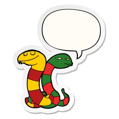 karikatür yılan ve konuşma kabarcık etiket