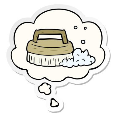 karikatür ovma fırça ve baskılı bir etiket olarak kabarcık düşünce