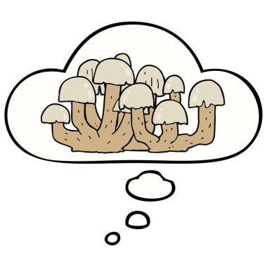 karikatür mantar ve düşünce balonu