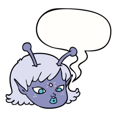 çizgi film uzaylı uzay kız yüz ve konuşma balonu