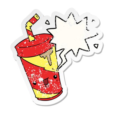 sevimli karikatür soda ve konuşma balonu sıkıntılı etiket