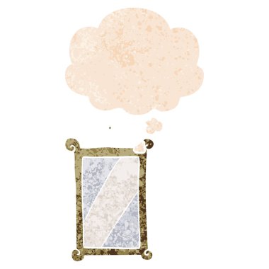 retro dokulu tarzda karikatür ayna ve düşünce balonu