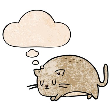 sevimli karikatür kedi ve grunge doku desen st düşünce balonu