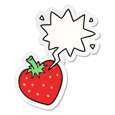 karikatür çilek ve konuşma kabarcık etiket