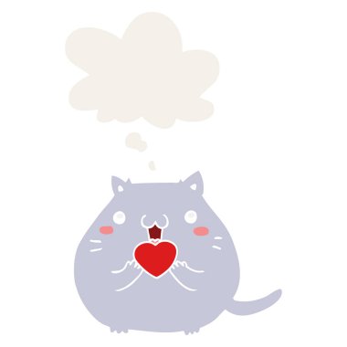 retro tarzında aşk ve düşünce balonu sevimli karikatür kedi