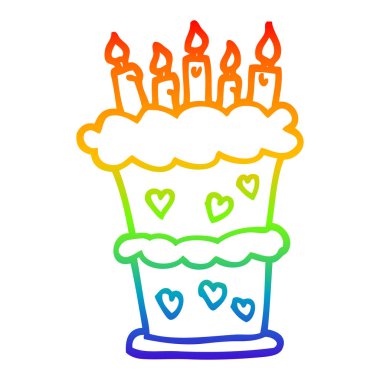 gökkuşağı gradyan çizgi çizim karikatür doğum günü pastası