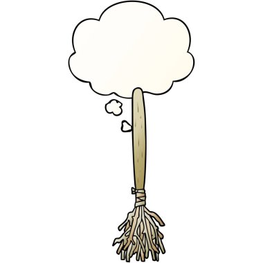 karikatür sihirli süpürge ve pürüzsüz degrade tarzında düşünce balonu