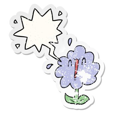 karikatür çiçek ve konuşma balonu sıkıntılı etiket