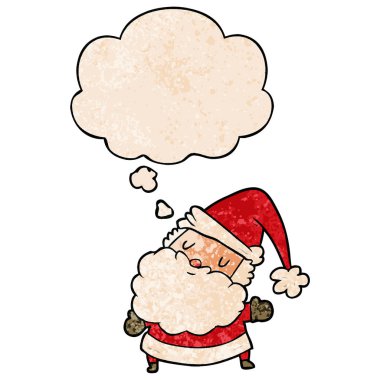 karikatür noel baba ve grunge doku desen düşünce balonu