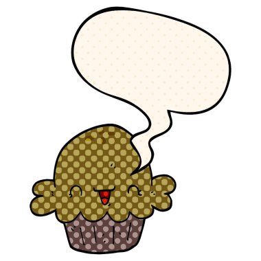 çizgi roman tarzında sevimli karikatür pasta ve konuşma balonu