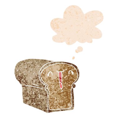 retro dokulu ekmek ve düşünce balonu sevimli karikatür somun 