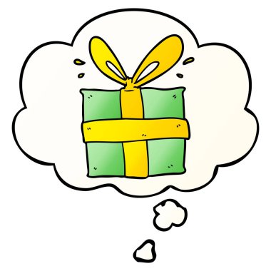 çizgi film sarılmış hediye ve düşünce balonu pürüzsüz degrade tarzında