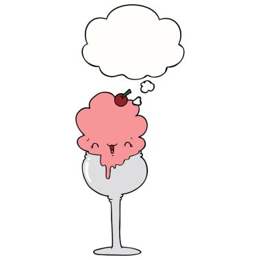 sevimli karikatür dondurma çöl ve düşünce balonu