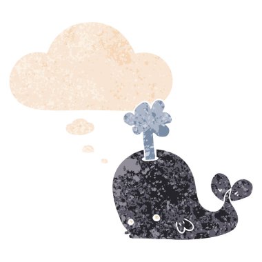 retro dokulu tarzında karikatür balina ve düşünce balonu