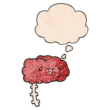 mutlu karikatür beyin ve grunge doku desen düşünce balonu