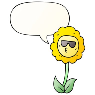 düzgün degrade tarzında karikatür çiçek ve konuşma balonu