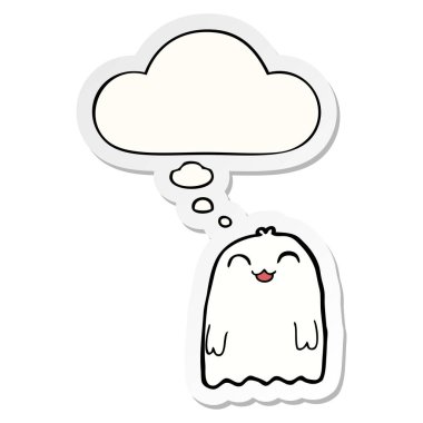 karikatür hayalet ve basılı bir etiket olarak kabarcık düşünce