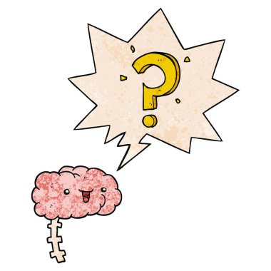 retro doku tarzında karikatür meraklı beyin ve konuşma balonu