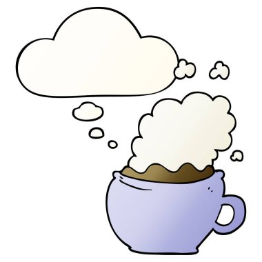 pürüzsüz degrade kahve karikatür sıcak fincan ve düşünce balonu 