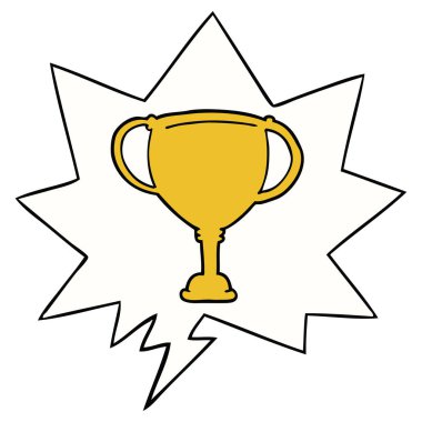 karikatür spor kupa ve konuşma balonu