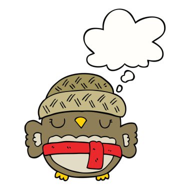 şapka ve düşünce balonu sevimli karikatür baykuş