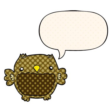 çizgi roman tarzında karikatür baykuş ve konuşma balonu