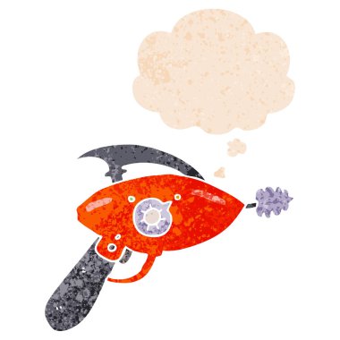 retro dokulu tarzda karikatür ışın silah ve düşünce balonu