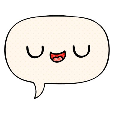çizgi roman tarzında sevimli karikatür yüz ve konuşma balonu