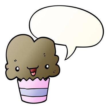 çizgi film cupcake ve pürüzsüz degrade st yüz ve konuşma balonu