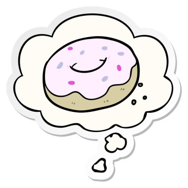 karikatür donut ve baskılı bir etiket olarak düşünce balonu