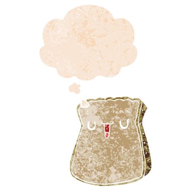 retro dokulu stilde ekmek karikatür dilim ve düşünce balonu