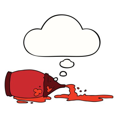 karikatür ketçap şişe ve düşünce kabarcık dökülen