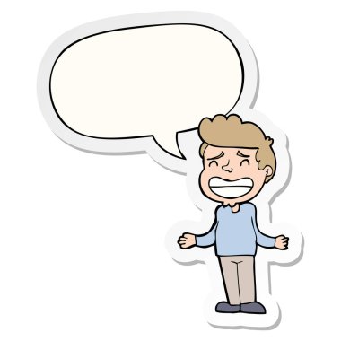 karikatür çocuk silkme ve konuşma kabarcık etiket