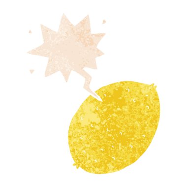 retro dokulu tarzda karikatür limon ve konuşma balonu