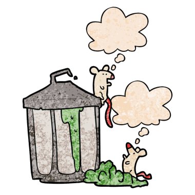 karikatür çöp teneke ve grunge doku desen düşünce balonu