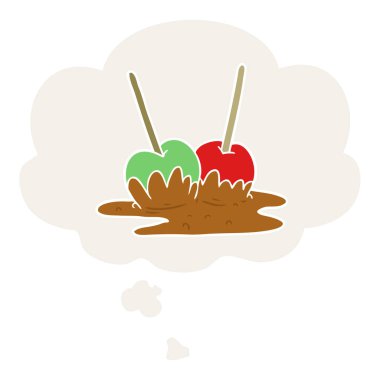 retro tarzı karikatür şekerleme elma ve düşünce balonu