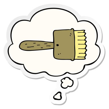 karikatür paintbrush ve baskılı bir etiket olarak kabarcık düşünce