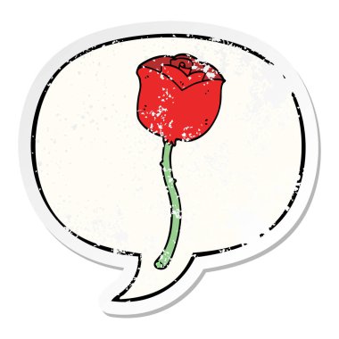 karikatür gül ve konuşma balonu sıkıntılı etiket